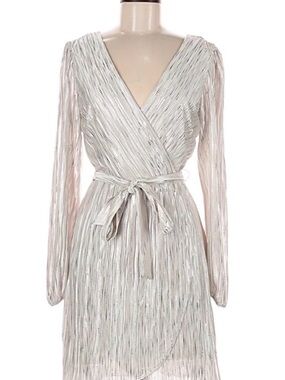 Guess Silver Metallic Wrap Long-Sleeve Dress